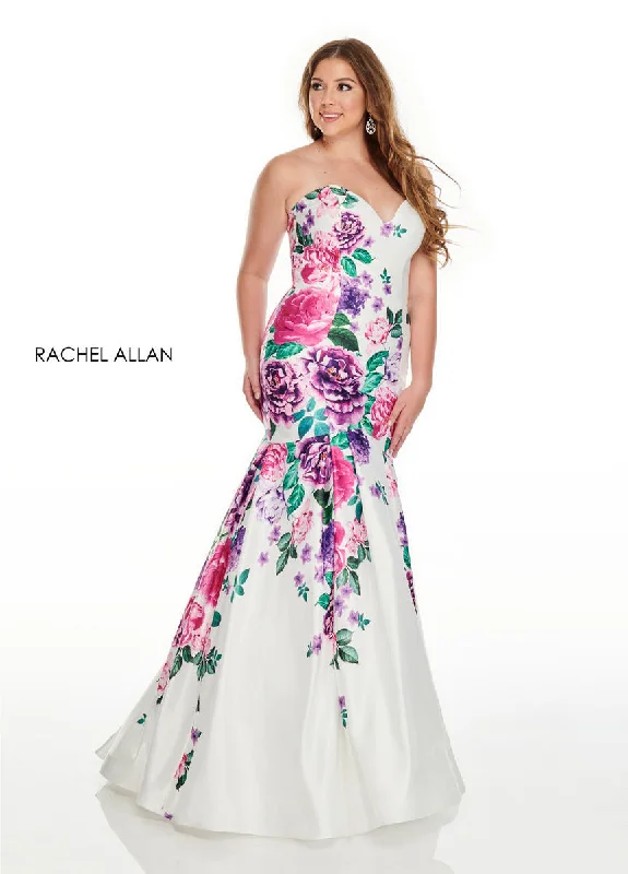 Rachel Allan Curves 7238 White Floral Print Mermaid Dress New Year's Eve floral dresses