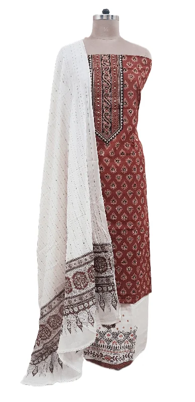 Rust Maroon Jaipuri Printed Ajrakh Style Cotton Suit EV09 Shein floral dresses