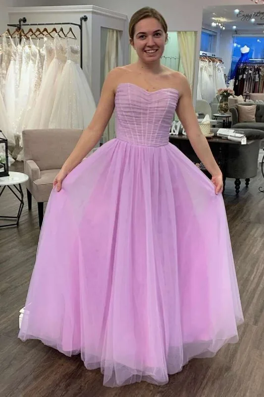 A-Line Lilac Ruched Strapless Prom Dress Long unclassified dresses