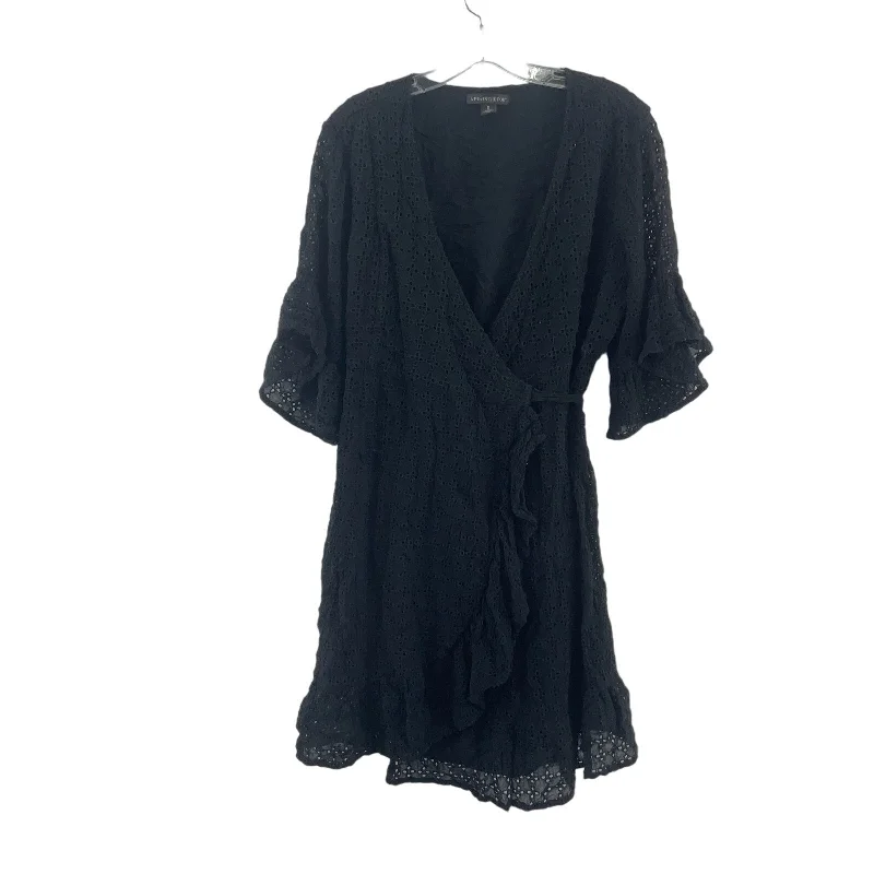 A Pea in the Pod Black Eyelet Ruffled Wrap Dress Women Medium Maternity Preowned Striped unclassified dresses