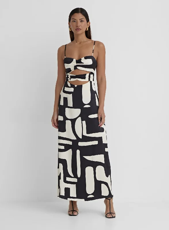 Abstract Print Satin Cut Out Detail Dress- Debora Party unclassified dresses