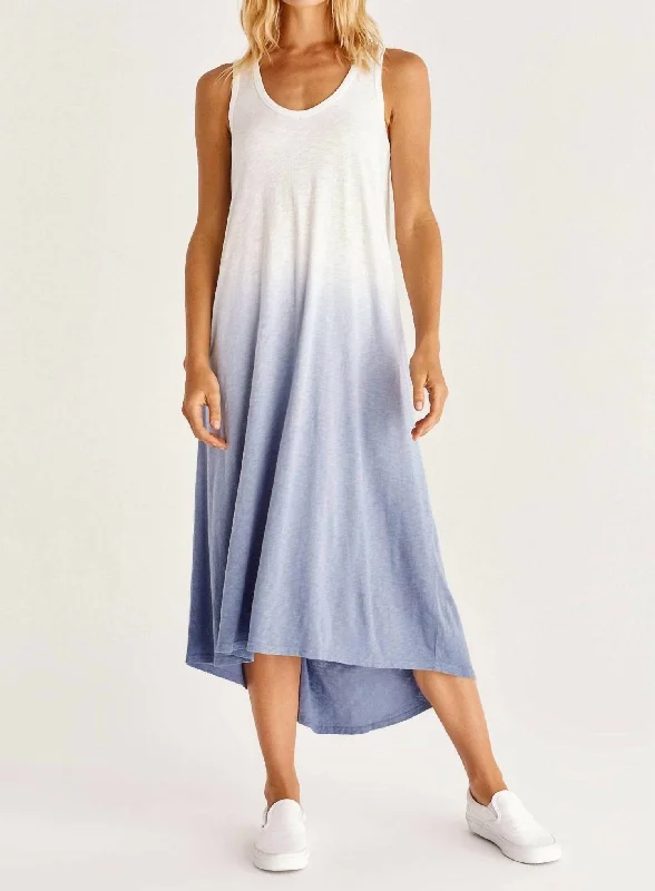 Amalfi Slub Dip Dye Dress in Ocean Off-shoulder unclassified dresses