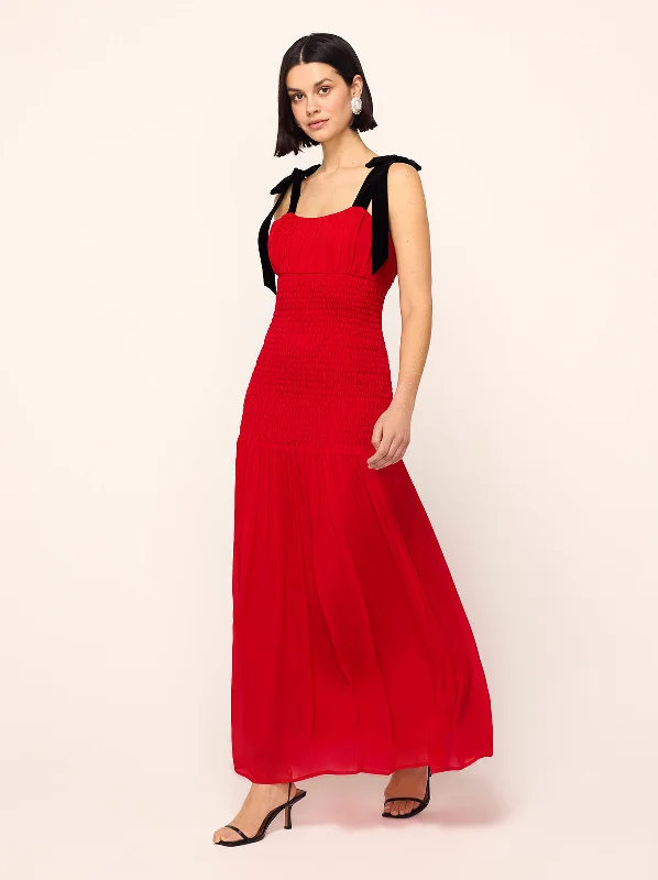 Andrea Red Shirred Dress Mesh unclassified dresses