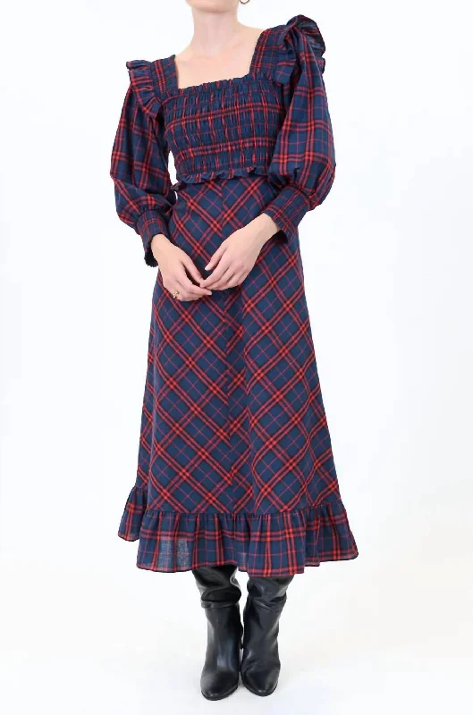 Annie Dress in Navy & Red Plaid Striped unclassified dresses