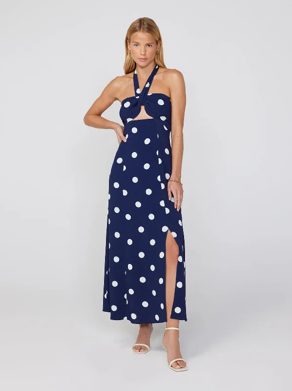 Anouk Navy Polka Dot Halterneck Dress Stretchy unclassified dresses