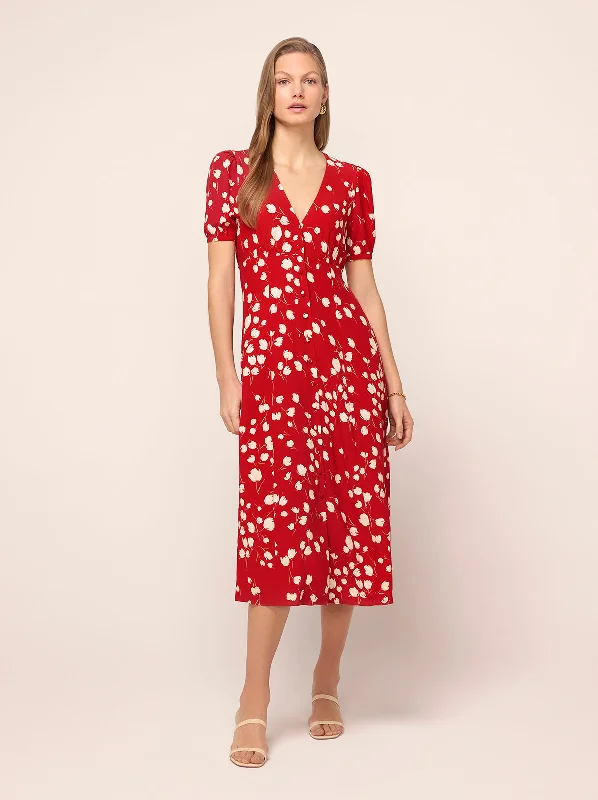 Anya Red Scattered Tulip Print Tea Dress Designer unclassified dresses