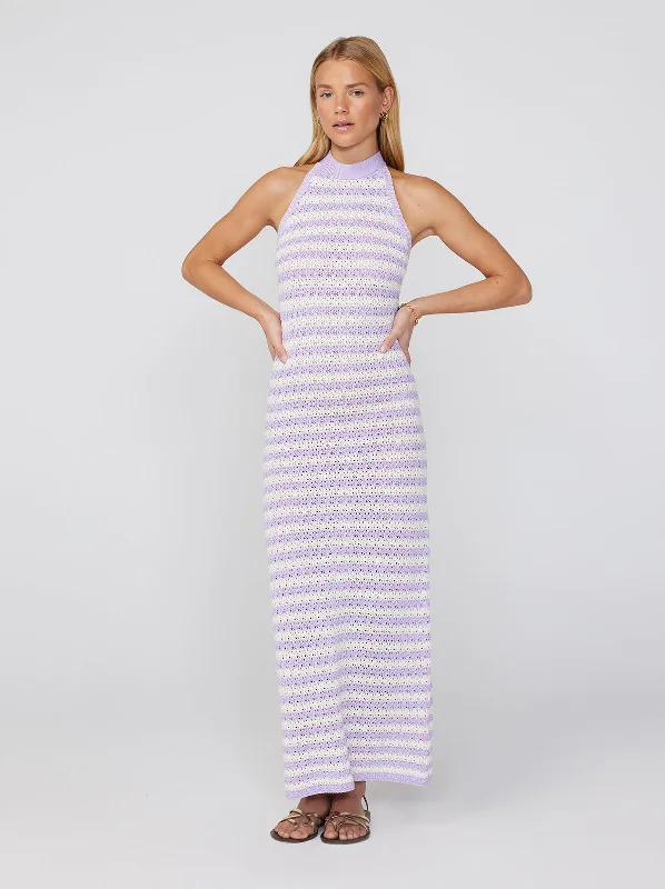 Atlanta Lilac Stripe Crochet Knit Halter Dress Fashionable unclassified dresses