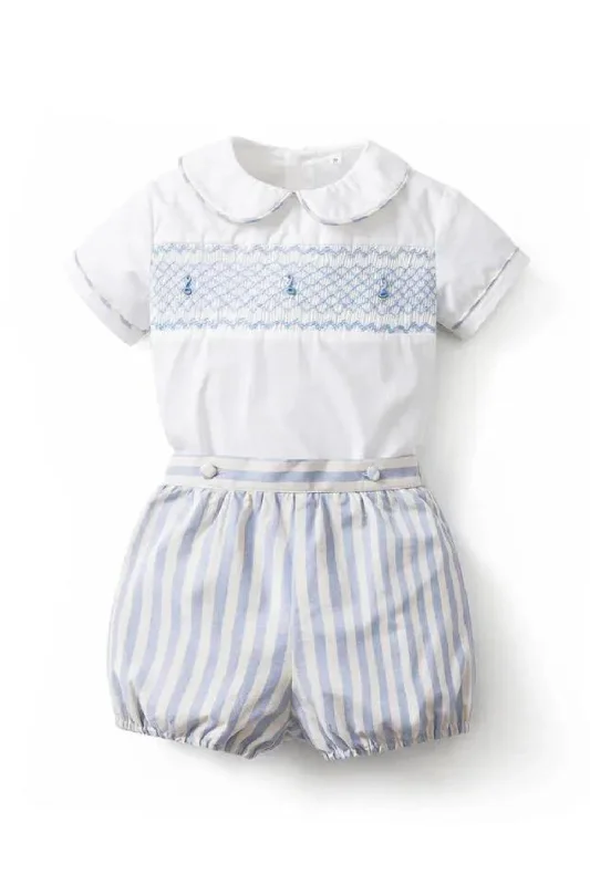 Baby Boy Hand Made Suit Summer Embroidery Boys Spanish Smocked Clothes Set Chiffon unclassified dresses