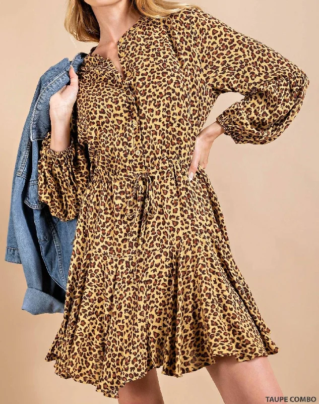 Balloon Sleeve Dress in Animal Print High-low unclassified dresses