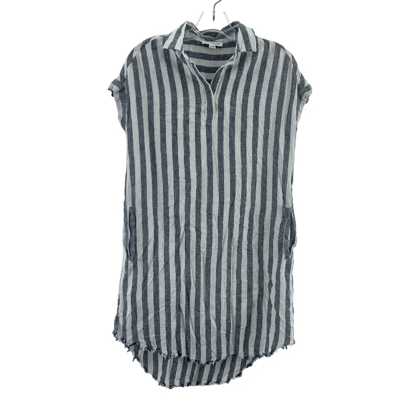 BeachLunchLounge White & Gray Striped Linen Pockets Dress Women’s XS Preowned Fall unclassified dresses