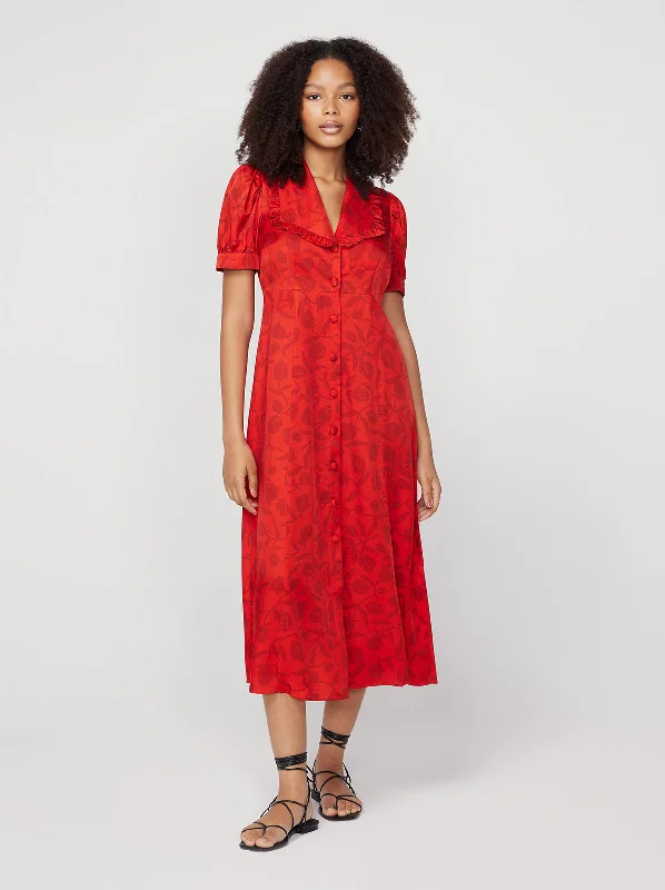 Bethany Red Tulip Print Tea Dress Lounge unclassified dresses