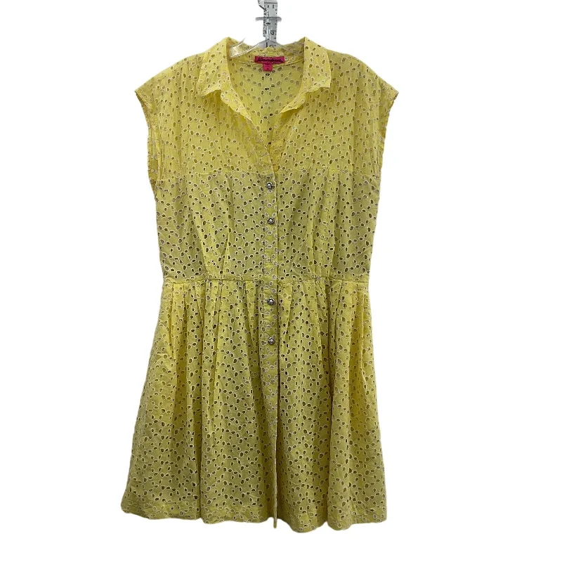 Betsey Johnson Yellow Embroidered Eyelet A-Line Dress Size 12 Cotton Womens Gothic unclassified dresses