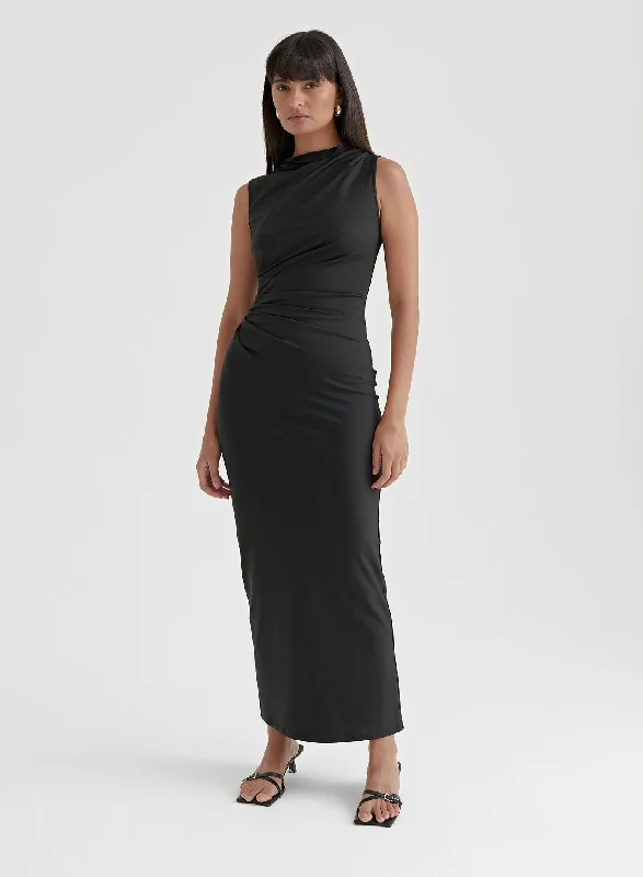 Black Ruched Jersey Midaxi Dress - Tamilda Corset unclassified dresses