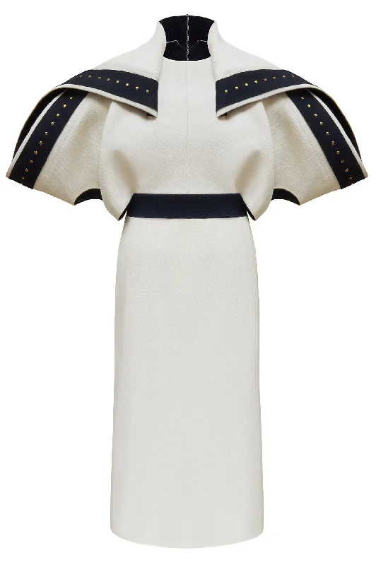 Cream and Navy Blue Wool "Boeing" Dress Unique unclassified dresses