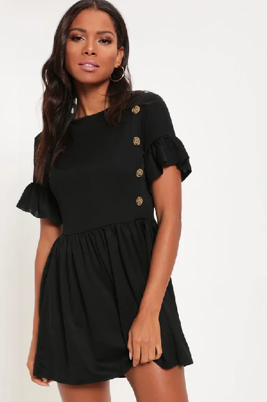 Black Button Front Detail Smock Dress Budget-friendly unclassified dresses