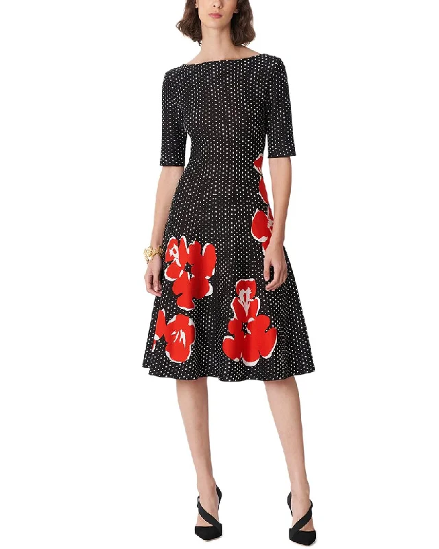 Carolina Herrera Boatneck Jacquard Silk Flare Dress Embroidered unclassified dresses