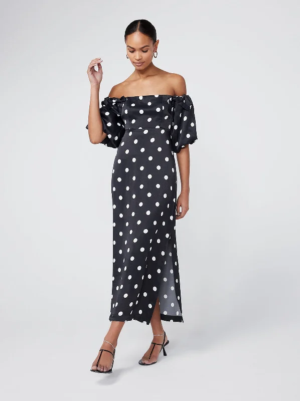 Cecelia Black Polka Dot Bardot Dress Engagement unclassified dresses