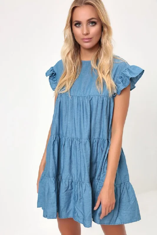 Blue Chambray Smock Dress Dark color unclassified dresses