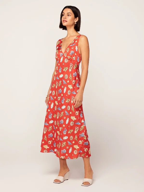 Claire Red Pottery Print Slip Dress Designer unclassified dresses