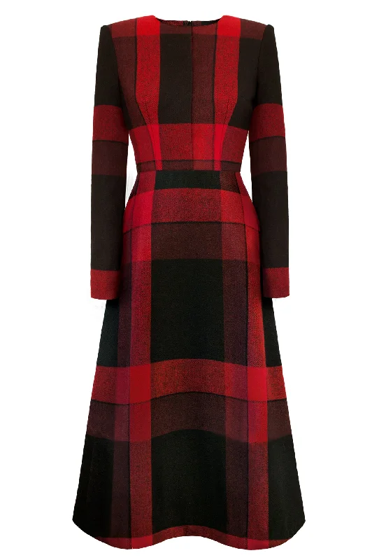 Red and Black Tartan Wool "Contour" Dress Elegant unclassified dresses