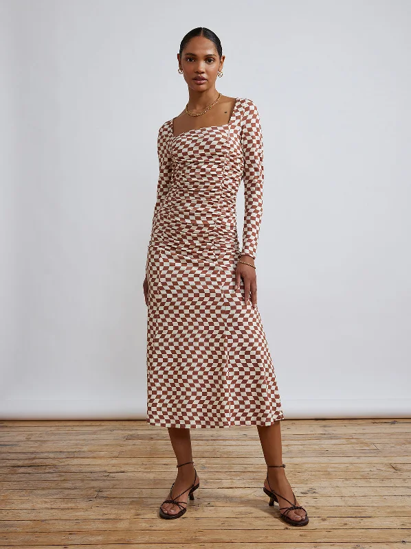 Diedre Wavy Checker Ruched Jersey Dress Lounge unclassified dresses