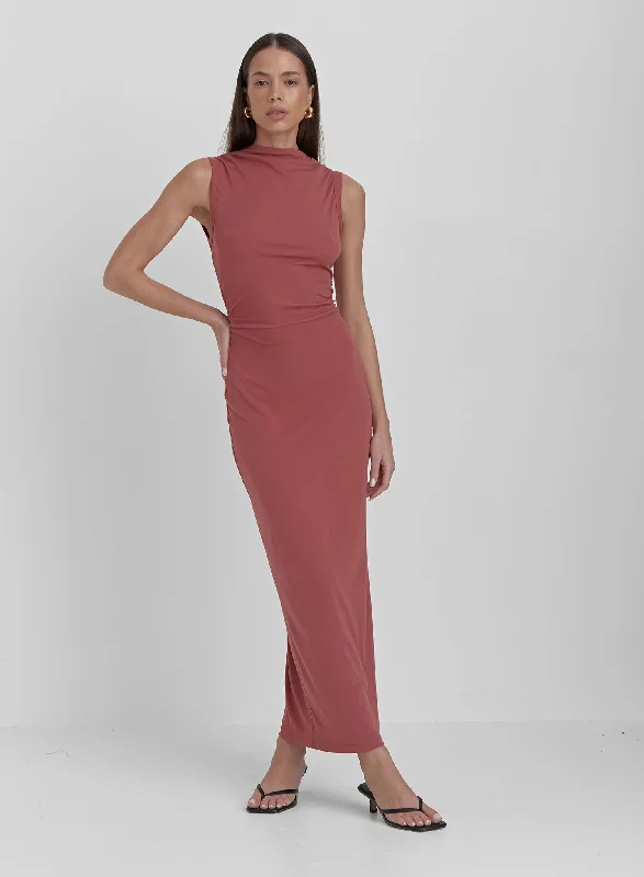 Dusty Red Jersey Midaxi Dress- Derry Comfortable unclassified dresses