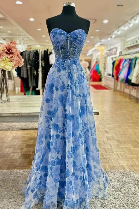 Elegant Strapless Printing Sweetheart Beads A-Line Formal Prom Dress Knitted unclassified dresses