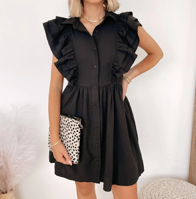 Ellison Ruffle Sleeve Dress in Black Open-back unclassified dresses