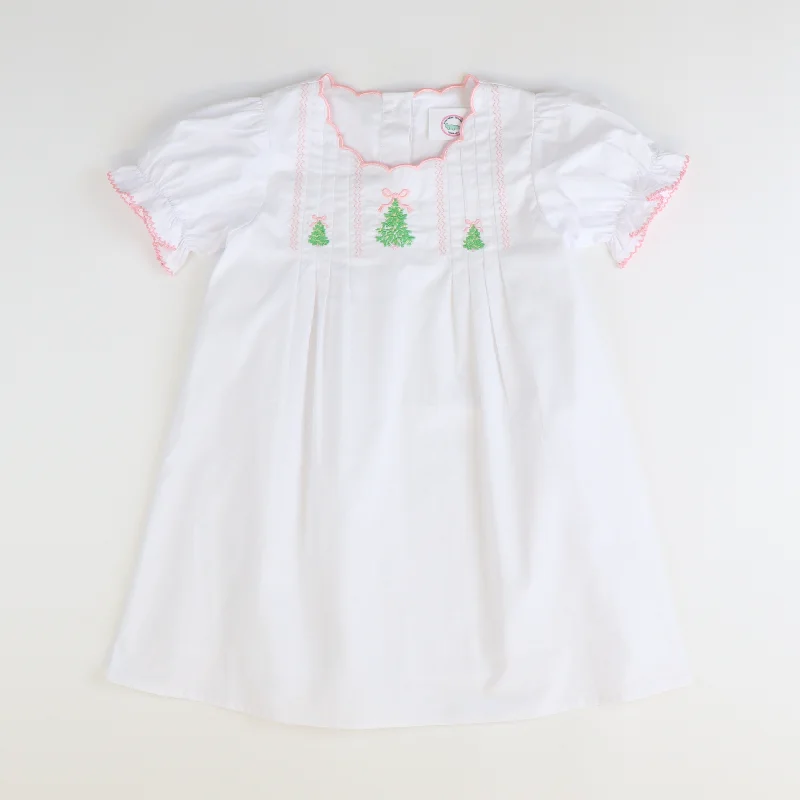 Embroidered Christmas Trees Dress - White Soft fabric unclassified dresses