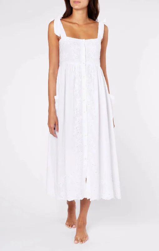 Embroidered Tie Shoulder Dress in White Party unclassified dresses