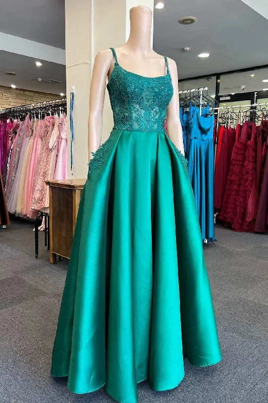 Emerald Green Scoop Neck A-Line Prom Dress with Pockets Elegant unclassified dresses