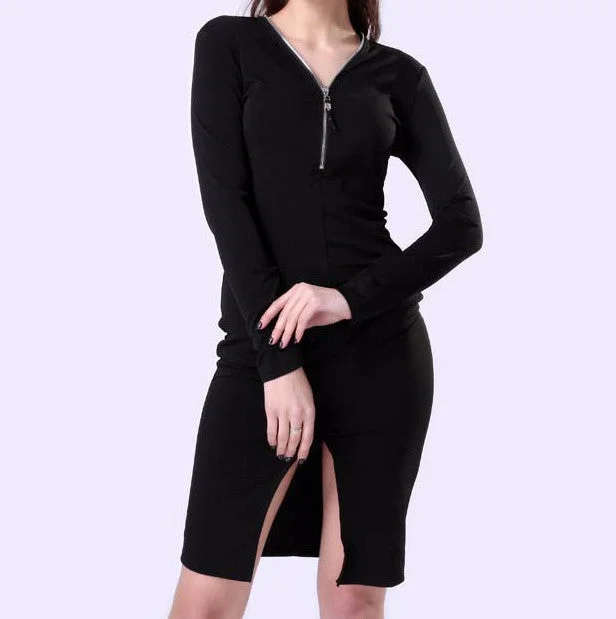 Female Casual Autumn V-Neck Dress With Zipper Neutral tone unclassified dresses