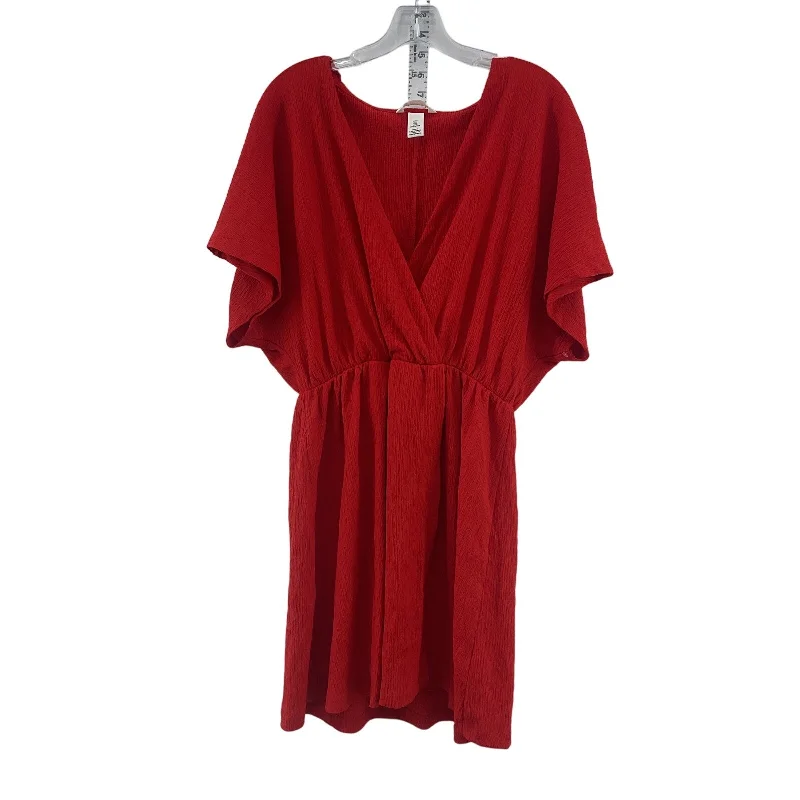 H&M Red Blouson Dress Knee Length Size L Polyester Preowned Womens Bodycon unclassified dresses