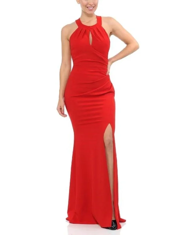 Halter Twist Gown in Red Engagement unclassified dresses