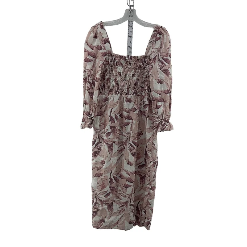 House of Harlow Pink Leaf Print Blouson Dress M - Linen/Viscose, Preowned Womens Chic unclassified dresses