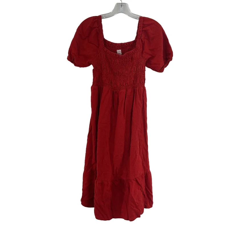 Ingrid & Isabel Maternity Womens Tiered Ruffled Red Linen Dress S - Preowned Stylish unclassified dresses