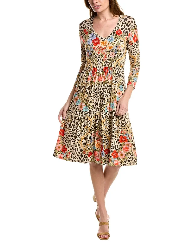 Johnny Was Cheetah Tiered Tea Length Dress Party unclassified dresses