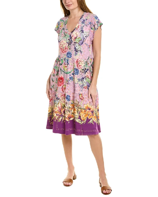 Johnny Was Topiary Tiered Tea Length Dress Preppy unclassified dresses