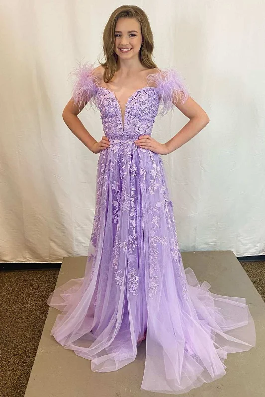 Lavender Appliques Off-the-Shoulder A-Line Prom Dress Long unclassified dresses