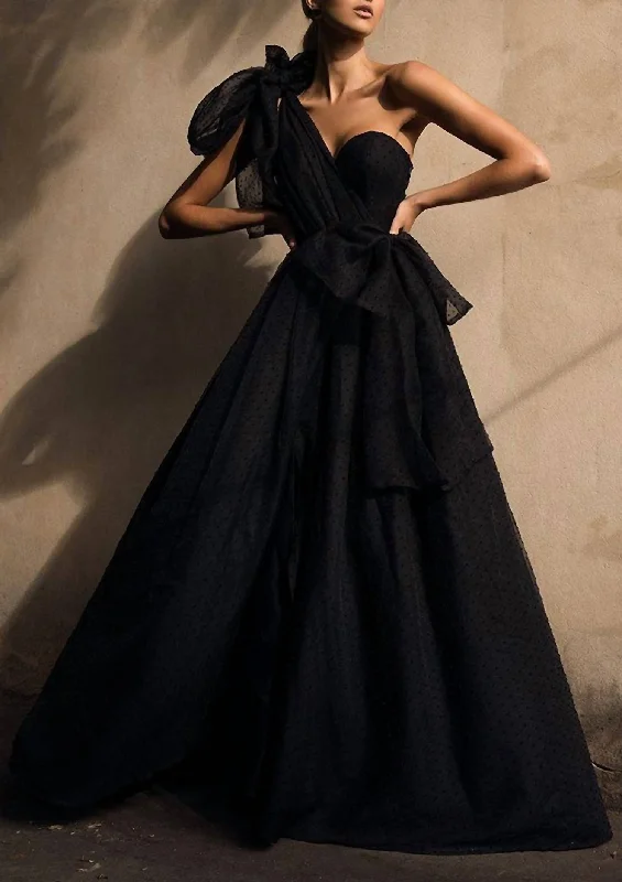 Le Parfum Dot Ballgown in Black Chiffon unclassified dresses