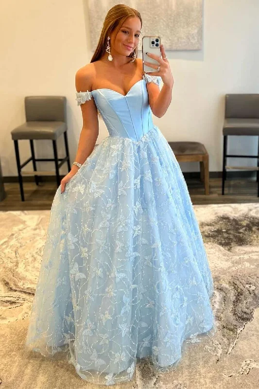 Light Blue Sweetheart Off-the-Shoulder A-line Prom Dress Soft fabric unclassified dresses