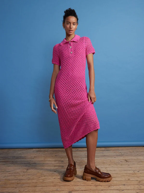 Lillia Pink Crochet Polo Dress Winter unclassified dresses