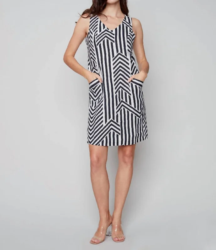 Linen A-Line Dress in Black And White Soft fabric unclassified dresses