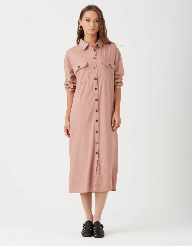 Linen Button Down Dress with Cargo Pockets Rose Women's unclassified dresses