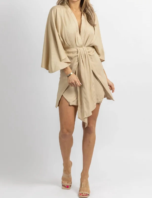 Linen Dolman Sleeve Mini Dress In Taupe Boho Mini Skirt