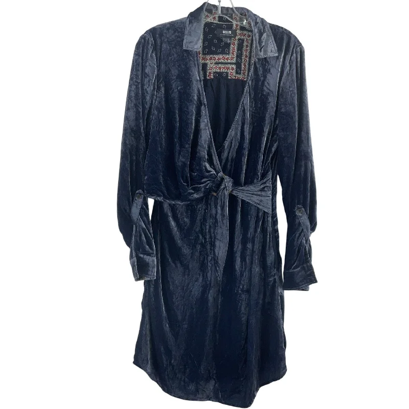 Maeve Navy Velvet Faux Wrap Dress Women’s Size 10 Knee Length Viscose/Nylon Metallic unclassified dresses