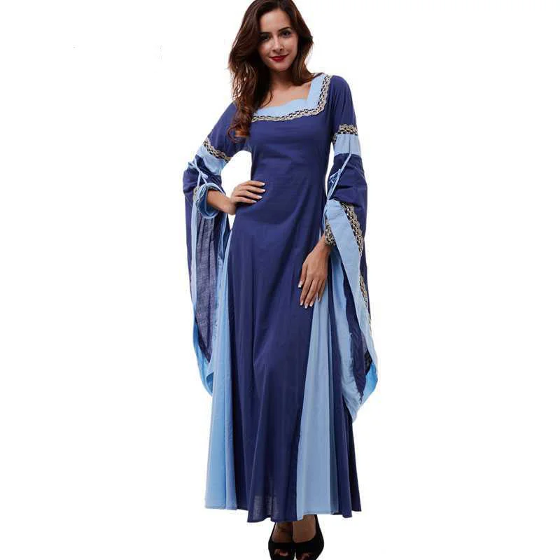 Medieval Floor-Length Dress With Square Collar Striped unclassified dresses