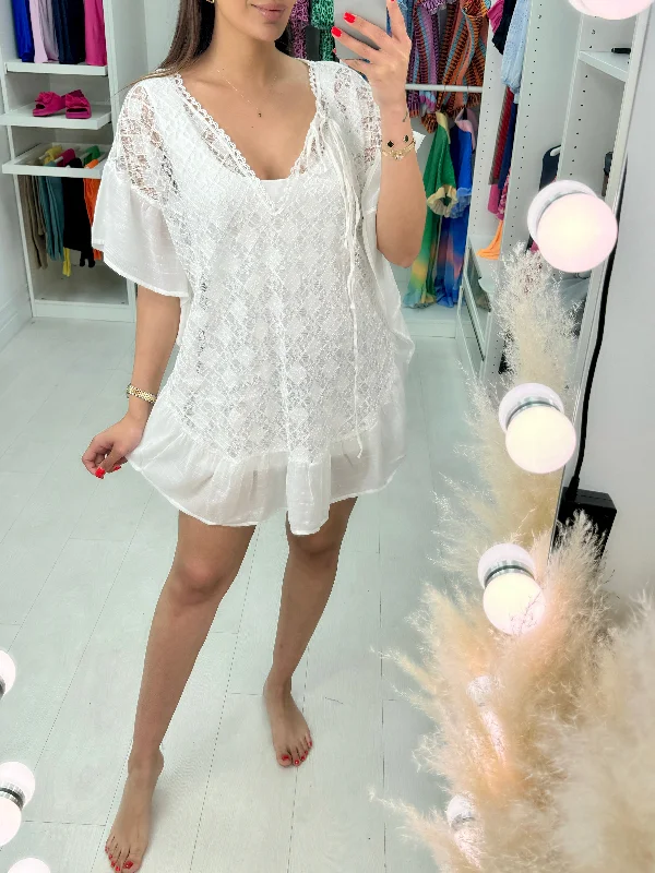 Merin White Broderie Frill Detail Kimono Summer unclassified dresses