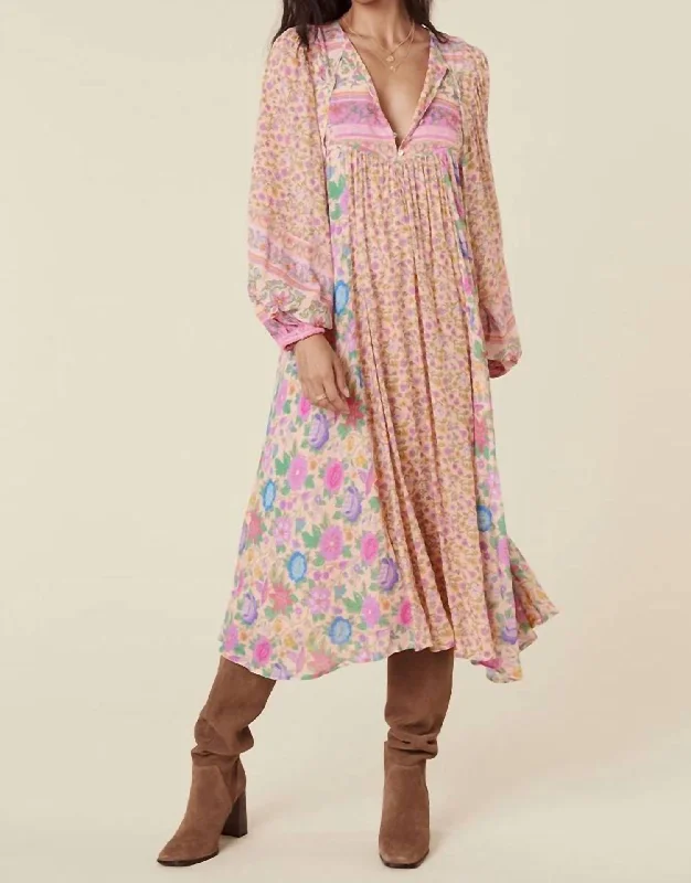 Mossy Patchwork Boho Dress in Spring Garden Silk unclassified dresses