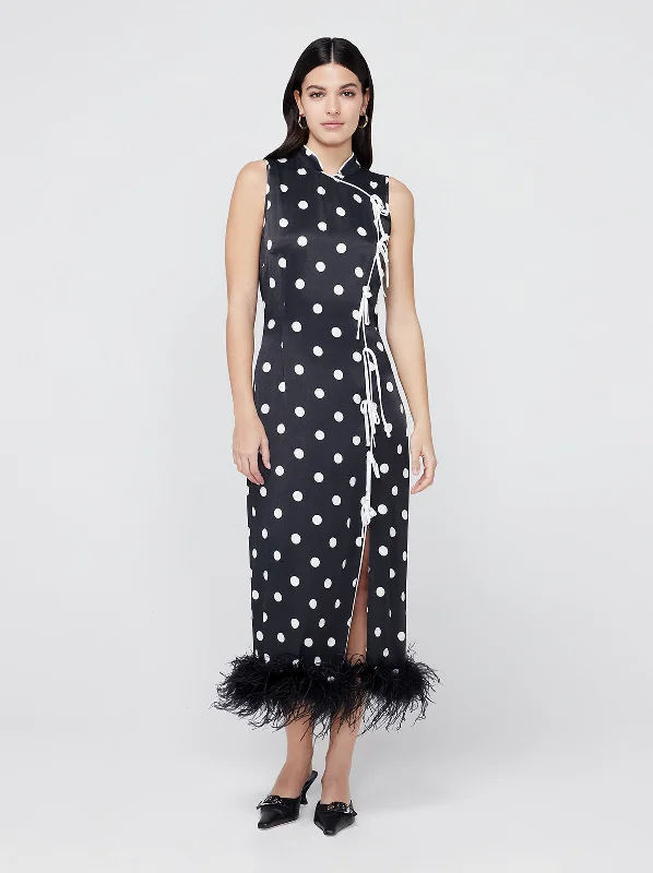 Myla Black Polka Dot Feather Dress Sexy unclassified dresses